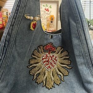 Embroidered Heart Shoulder Bag